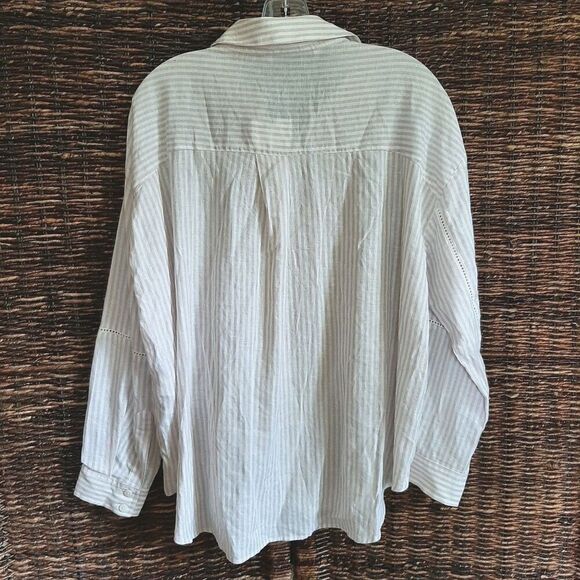 NWT Zara Linen Oversized White Button Up Boyfriend Shirt Medium Lace Minimalist - Picture 3 of 8